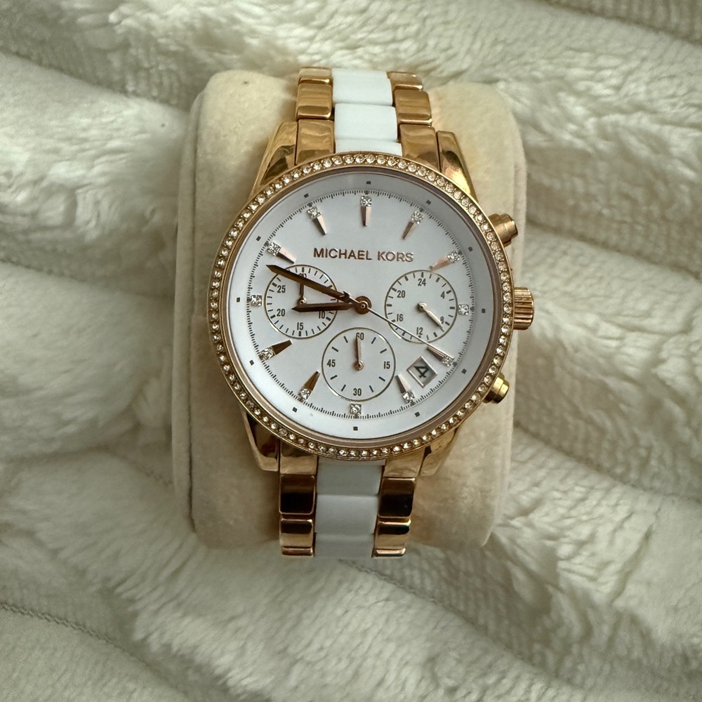 Michael Kors Women's Gold and White Chronograph Watch